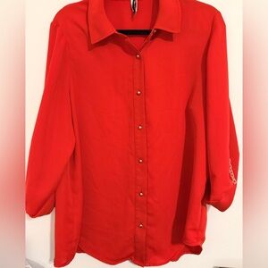 Womens Anne Klein Red 3/4 Sleeve Top